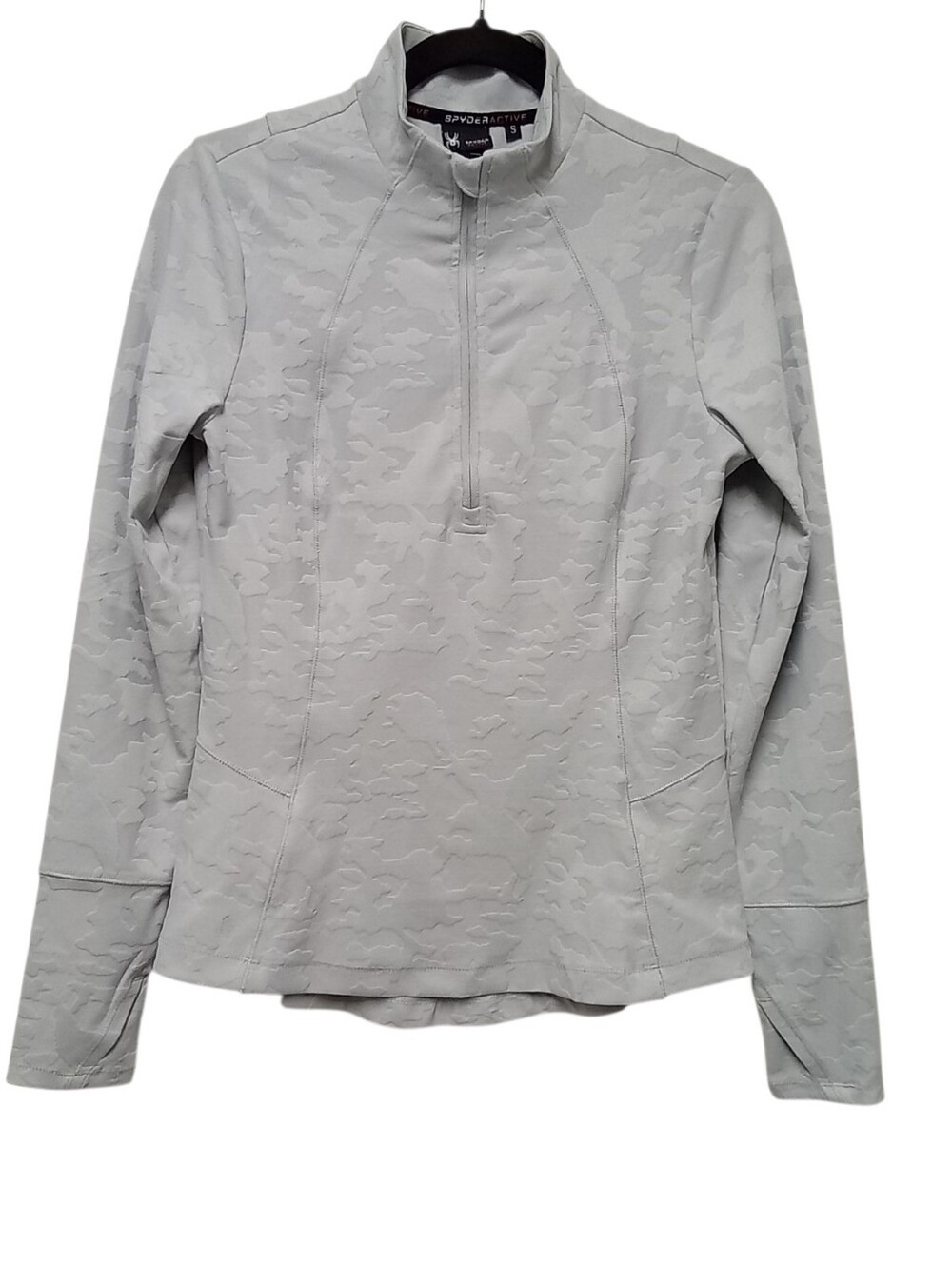 Spyder Active Women's Gray Tonal  Camo Jacquard 1/4 Zip Pullover Thumbholes SML